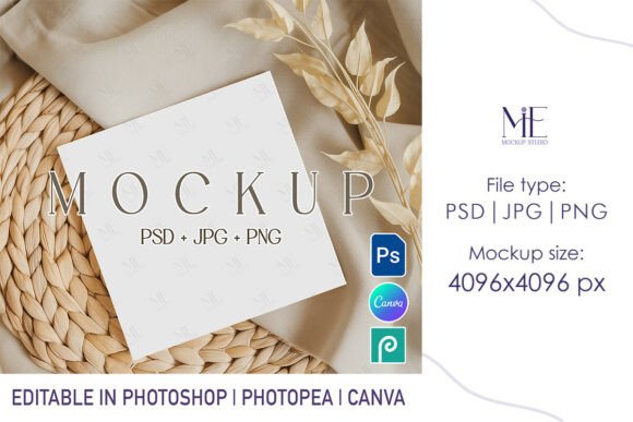 Download Square Card Mockup 5x5 PSD PNG Boho - Square Collection