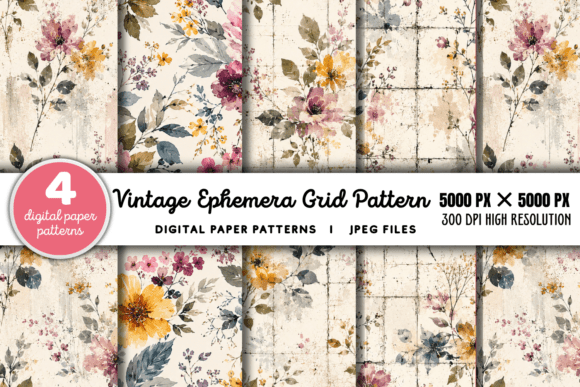 Download Vintage Grid Lined Ephemera Pattern 4 - Grid Collection