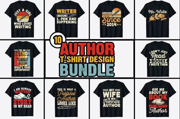 Download Book Writer Author T-shirt Design Bundle - Premium Resources