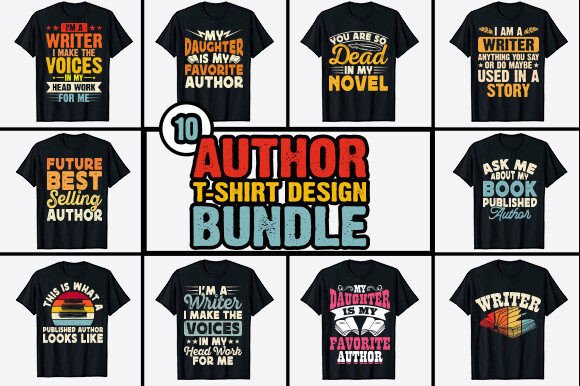 Download Book Writer Author T-shirt Design Bundle - Premium Resources